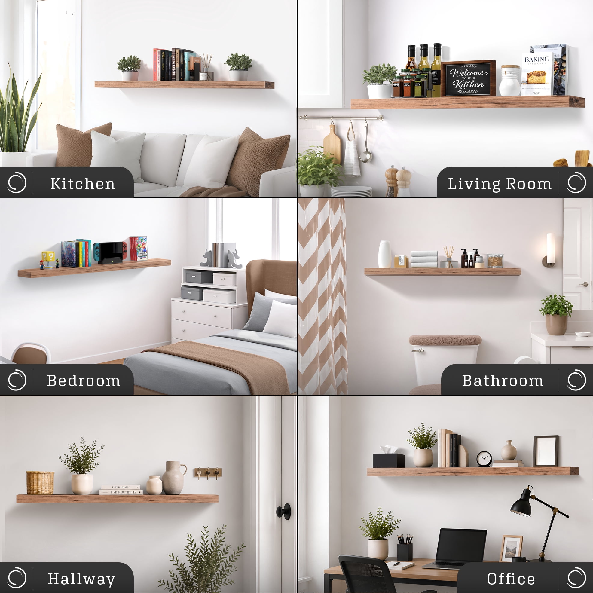 Sorbus 55" Floating Wall Shelf, Mahogany, Invisible Brackets, Bathroom, Bedroom & Home Decor