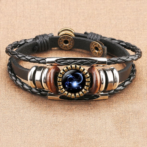 Pulseras para mujer, regalos para mujer, pulsera de 12 constelaciones, pulsera de cuerda de cuero, pulsera de cuerda tejida a mano para hombre y mujer, pulsera de cadena punk.
