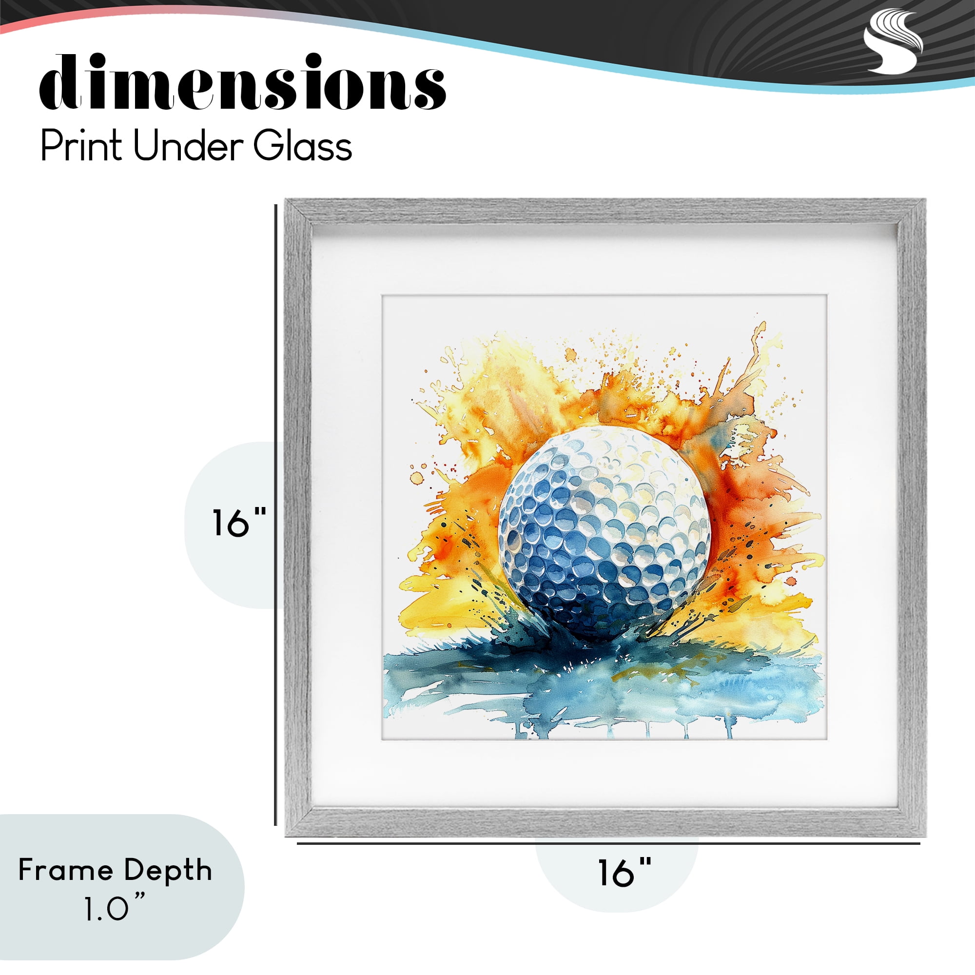 Stupell Industries Golf Splash Watercolor Burst Gray Framed Print Under Glass, design by LSR Design Studio