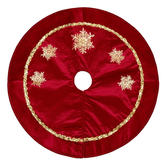 Christmas Gold Snowflake Sequin Velvet Tree Skirt For Holiday Party 60Cm