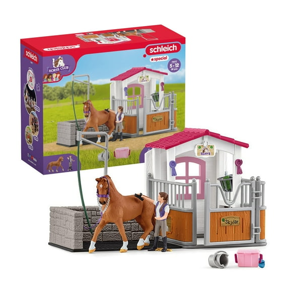 Schleich - Horse Club: Wash Station & Horse Stall Playset with Stable Girl, 13 Pcs