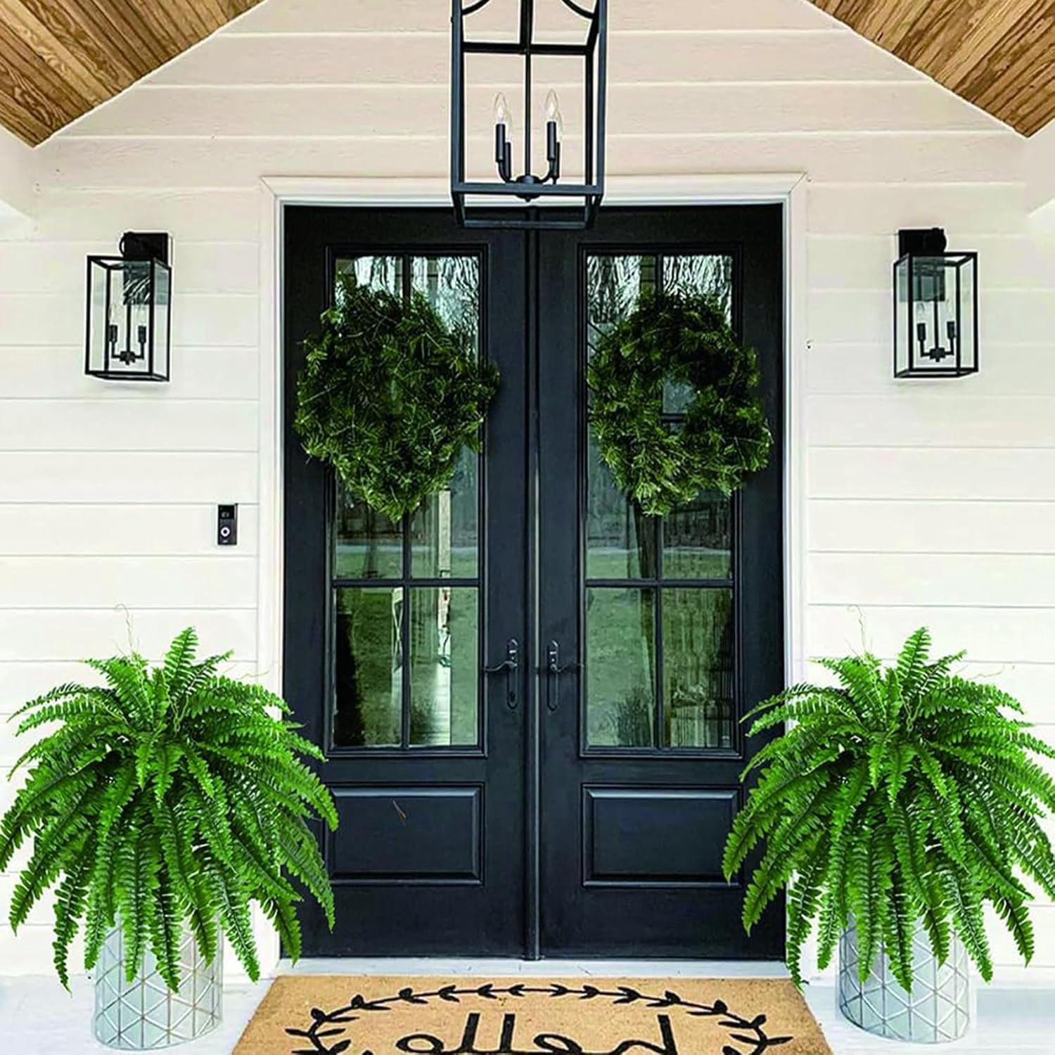 Premium UV-Resistant Artificial Boston Ferns for Outdoor Planters, Large Faux Ferns for Outdoor Planters, 26in Realistic Fake Plants for Front Porch, Patio & Garden, 38 Branches Full Bushy Greenery