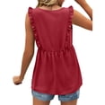 thumbnail image 4 of Timegard Tank Tops for Women Ruffle Sleeveless V Neck Tunic Tops Casual Summer Fashion Solid Color, 4 of 6