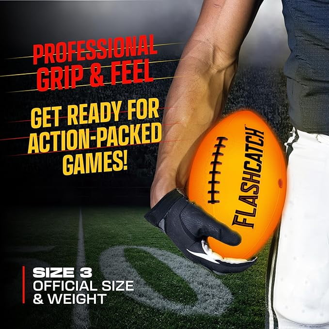 Light Up Youth Football - Glow in the Dark Ball - NO 3  - Outdoor Sports, Birthday Gifts for Kids 8-15+ Year Old - Kids Teenage Youth Gift Ideas - Boy Toys Stuff Ages 8 9 10 11 12 13 14 15