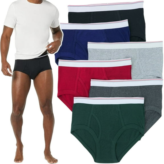 ToBeInStyle Men's Pack of 6 Cotton White Waistband Brief Underwear - Assorted - Medium