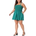thumbnail image 4 of Agnes Orinda Women's Plus Size Sleeveless Rompers Square Collar Flowy Short Jumpsuit with Pockets 4X Green, 4 of 5