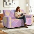 thumbnail image 2 of TSOVTHRID Diamond Grid Purple Print Recliner Loveseat Cover 6-Piece Stretch Loveseat Sofa Cover 2 Seat Couch Cover Washable Furniture Protector for Home Decoration, 2 of 7