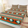 thumbnail image 4 of jejeloiu Bold Aztec Queen Sheets For Men Women,Tribal Pattern Queen Sheet Sets,Orange Teal,4 Pieces,1 Flat Sheet, 1 Fitted Sheet and 2 Pillowcases, 4 of 6