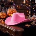 thumbnail image 3 of Western Cowboy Hats for Women Classic Felt Wide Brim Fedora Hat with Belt Buckle Retro Panama Hat Unisex Rolled up Cap Pink One Size, 3 of 5
