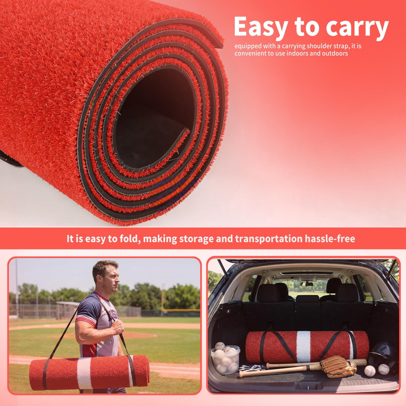 10x3ft Softball Pitching Mat, Thickened Upgraded Version Baseball Hitting Mat, Portable Fastpitch Training Aid, Indoor Outdoor Pitching Training Aid with Soft Rubber for Recreational Practice