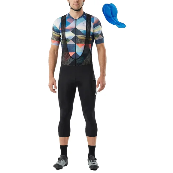 Qualidyne Men’s 3/4 Cycling Bib Tights with Pockets, 4D Padded Bike Capris with Silicone Grippers & Reflective Detail