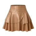 thumbnail image 5 of Gibobby faldas deportivas para mujer Falda de cuero PU para mujer Diseño plisado Color sólido Irregular Una palabra Falda(Caqui， L), 5 of 5