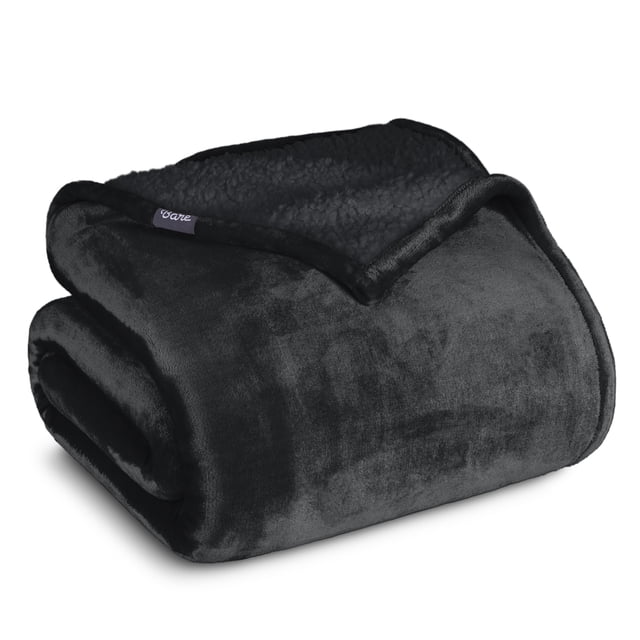 Bare Home Manta de Cama de Felpa Sherpa Mullida y Suave, Reversible, Liviana, Tamaño Twin/Twin XL, Negra con Sherpa Negra