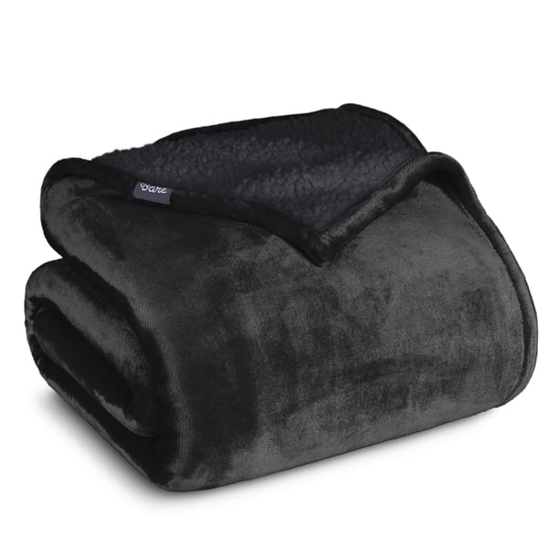 Bare Home Manta de Cama de Felpa Sherpa Mullida y Suave, Reversible, Liviana, Tamaño Twin/Twin XL, Negra con Sherpa Negra