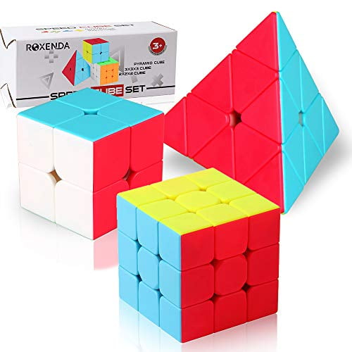 Speed Cube Set,Roxenda Professional 2x2x2 3x3x3 Pyramid Cube Bundle - Easy Turning and Smooth Play - Solid Durable and Stickerless Frosted - Turns Quicker Than Original