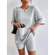 thumbnail image 2 of Conjunto De Dos Piezas Acanalado Sólido, Camiseta Extragrande De Cuello Redondo Y Pantalones Cortos Ajustados, Ropa De Mujer, 2 of 4