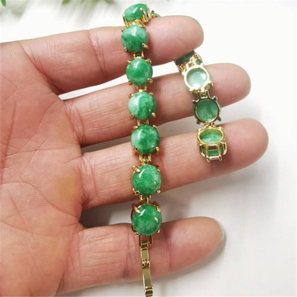 PAENENPH 14K Gold Natural Jade Bracelet，Stunning Green Gemstone for Women