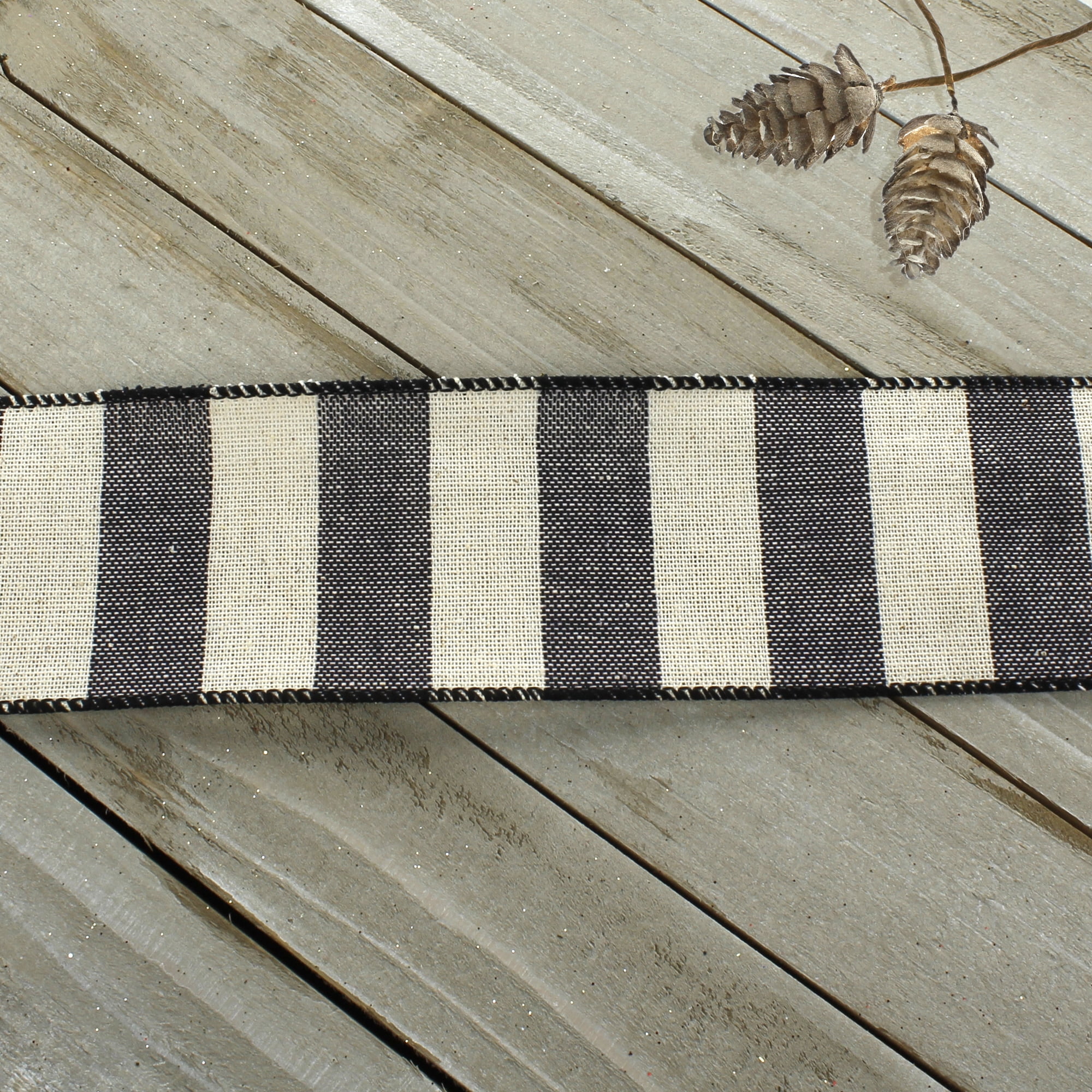 Ribbon Traditions Wide Stripe Wired Ribbon 2 1/2" By 25 Yards -  Navy / Off- White