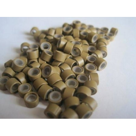 100 PCS 5mm Light Brown Silicone Lined Micro Links Rings Beads for Installation for Feather and Hair