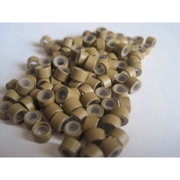 100 PCS 5mm Light Brown Silicone Lined Micro Links Rings Beads for Installation for Feather and Hair Extensions