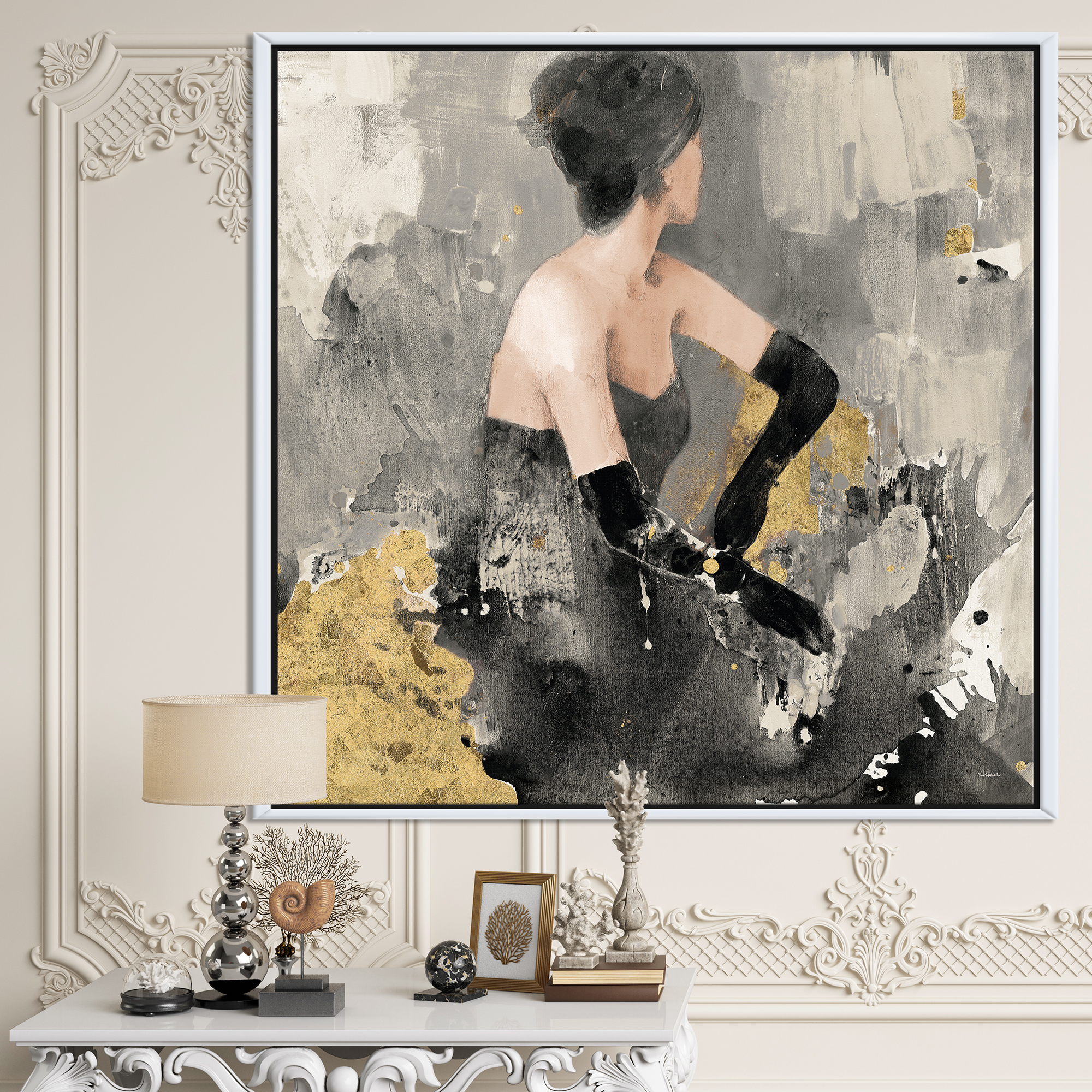 Designart ' Gold Fashion Dance ' Traditional Framed Canvas