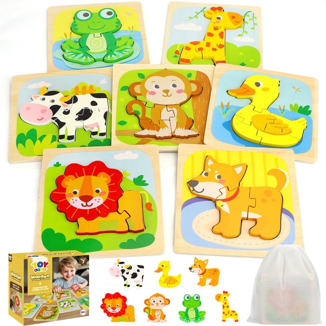 Rompecabezas de Animales de Madera para Niños Pequeños TOY Life 7 Piezas Edades 1-3