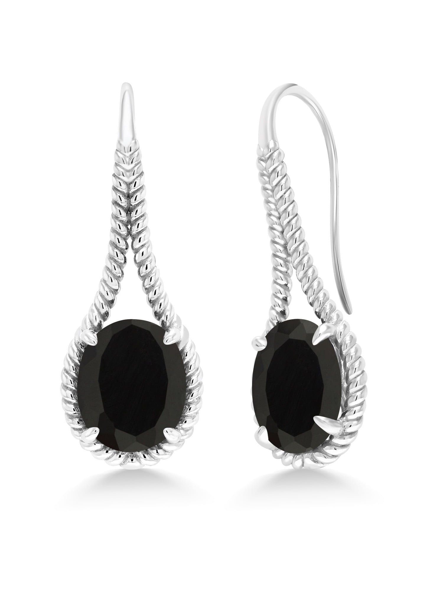 Black Onyx Pear-Shaped 925 Sterling Silver Dangle Earrings Corona Sun Jewelry 