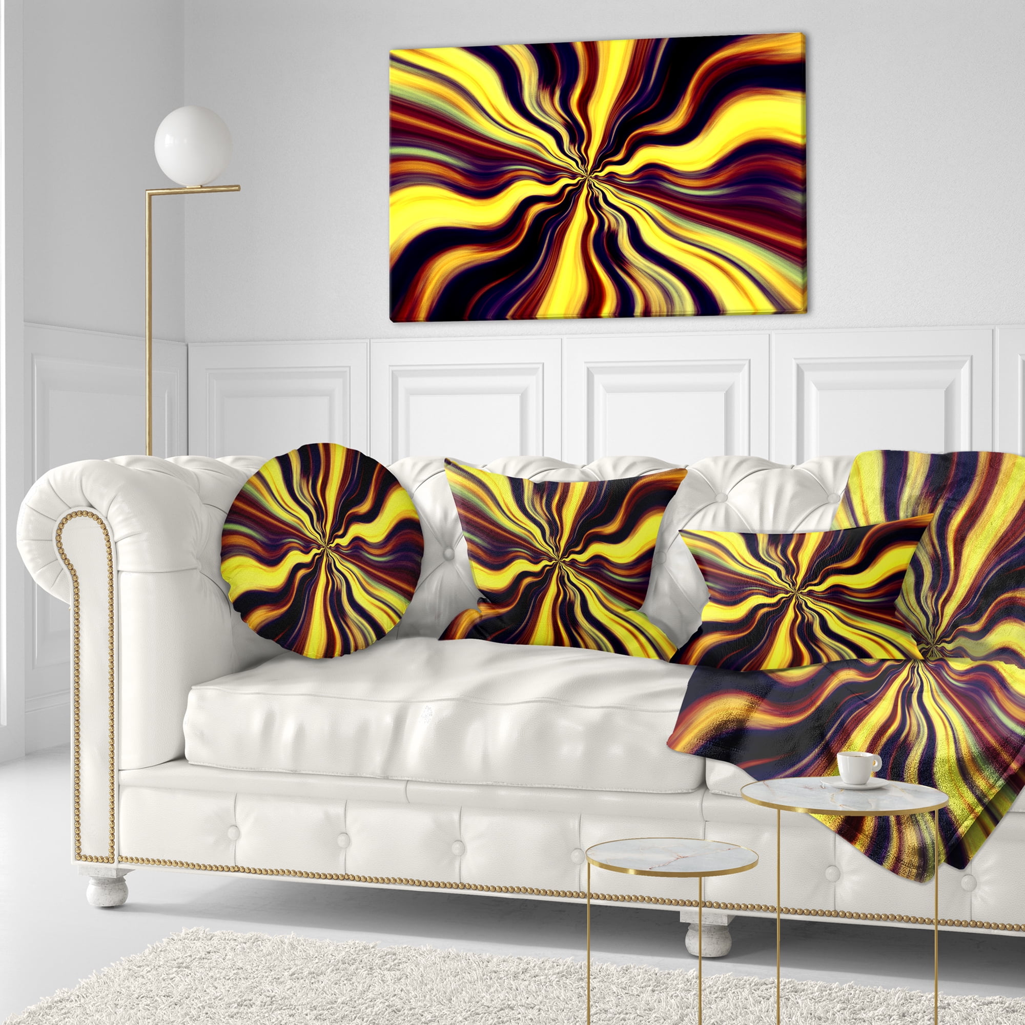 Designart Yellow Purple Black Fantasy - Abstract Throw Pillow - 12x20