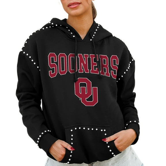 Women's Gameday Couture  Black Oklahoma Sooners Studded Pullover Hoodie
