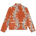 thumbnail image 4 of Jackets for Women Winter Coat Jackets Flannel Stand Collar Jacket(Orange Gray Floral Vine Pattern,Size:S-4XL), 4 of 7