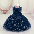 thumbnail image 3 of MSemis Infant Baby Girl Snowflake Christmas Princess Dress Xmas Party Formal Dresses Pageant Bowknot Dark Blue 100, 3 of 7