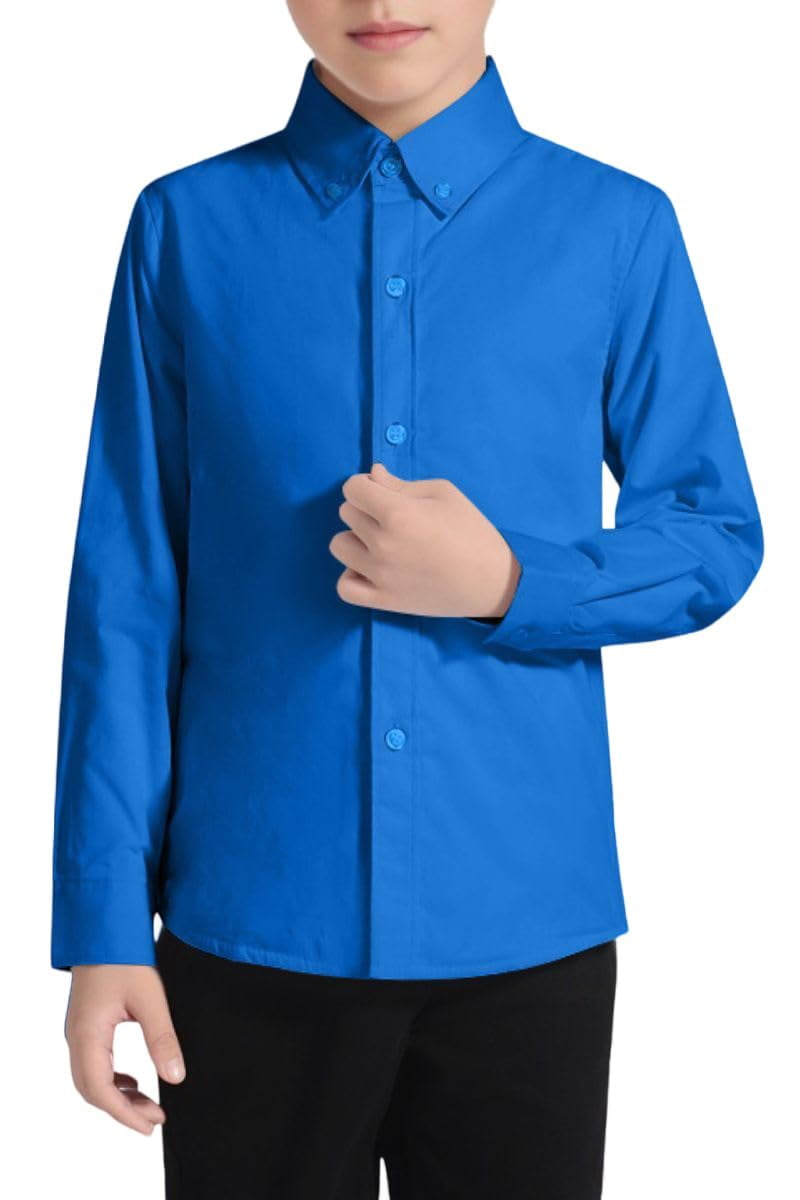 Camisa Visaccy para niños, manga larga, con botones, algodón, azul