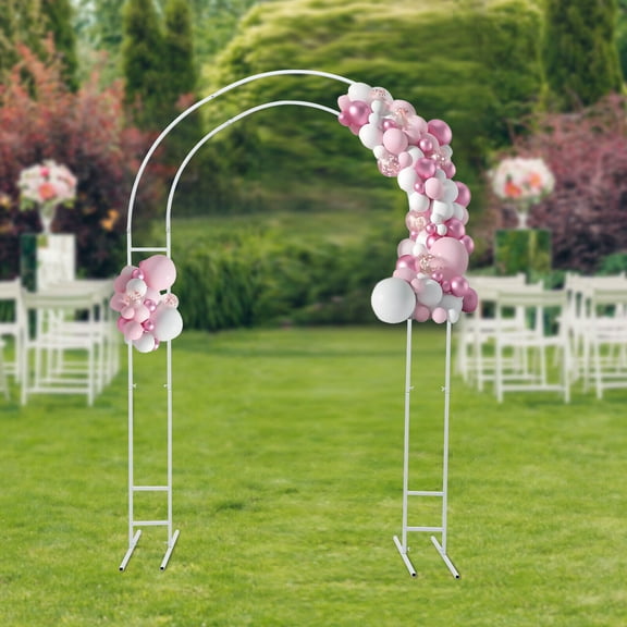 Miumaeov 7.2ft White Metal Wedding Arch Metal Flower Holder Modern Balloon Backdrop Arch Stand for Wedding Garden Yard Indoor Outdoor Party Decoration