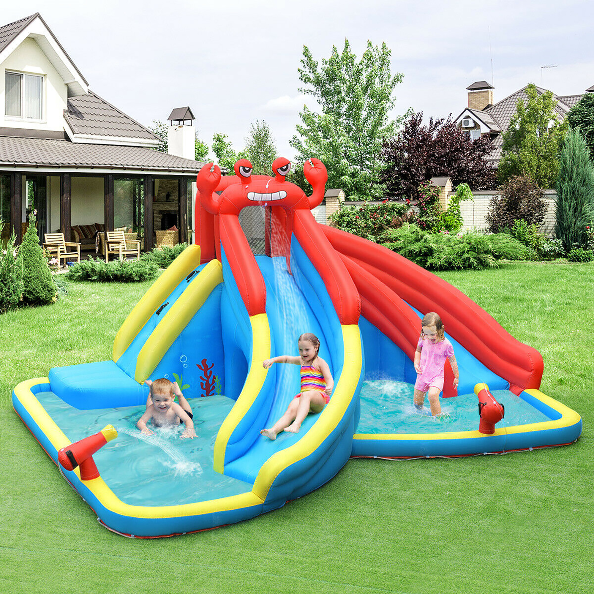 Costway Inflatable Water Slide Crab Dual Slide Bounce House Splash Pool Without Blower - image 3 of 10