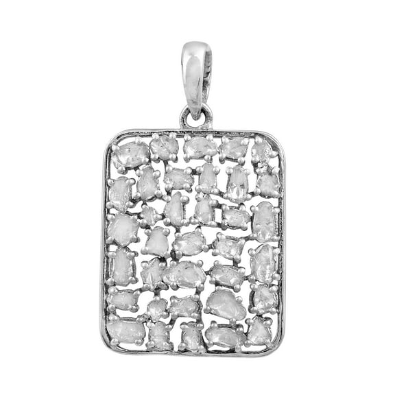 2.50 CTW Natural Diamond Polki Rectangular Mother's Day Gift Pendant 925 Sterling Silver