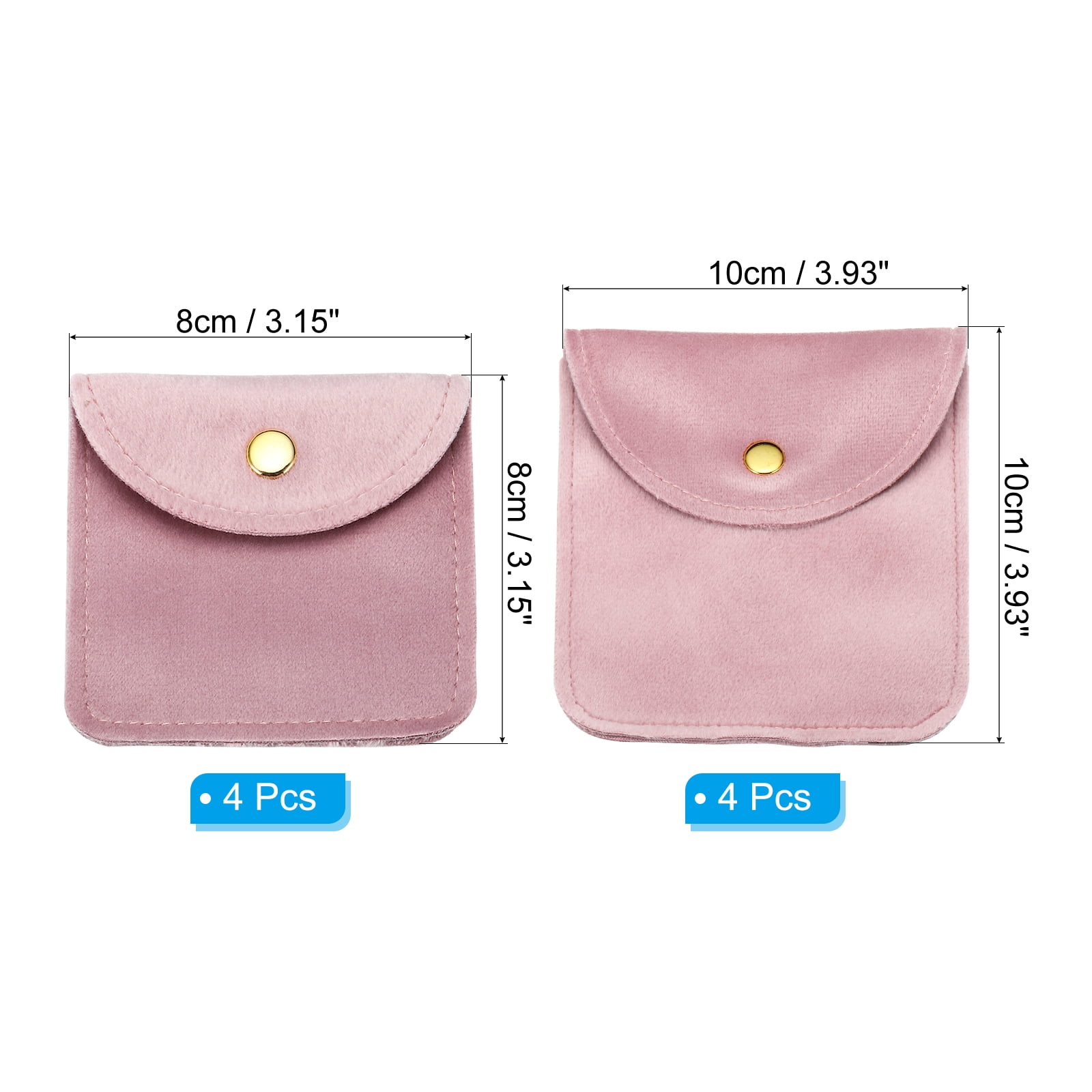Unique Bargains 8pcs Velvet Jewelry Pouches with Snap Button Pink