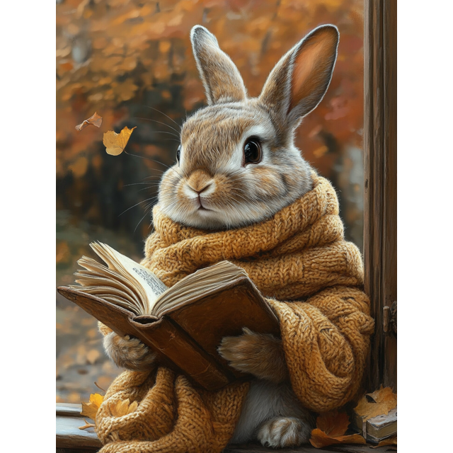 Qisvanset 12x16 Inch Window Reading Rabbit Canvas Wall Art, Whimsical Animal Cottagecore Style Home Decor
