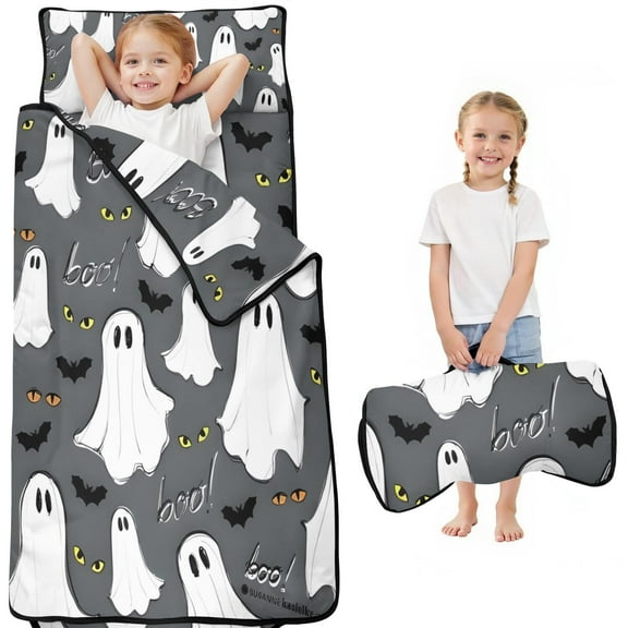 Halloween Ghost Eyes Pattern Toddler Nap Mats for Kids Preschool,50"x20" Sleeping Mat Bag or Kids,Toddler Sleeping Bag,Toddler Nap Mat or Daycare