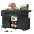 thumbnail image 3 of 53.7" Farmhouse Kitchen Island with Power Outlet, 2 Sliding Barn Door Kitchen Storage Island with Drop Leaf, Spice Rack Rolling Kitchen Cart on Wheels, for Kitchen,Dining Room, Black, 3 of 4