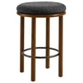 thumbnail image 3 of Counter Stool Chair, Set of 2, Walnut Charcoal Gray, Fabric, Wood, Bar Pub Cafe Bistro Dining Kitchen Hospitality Restaurant, Modern Contemporary HB36720, 3 of 8