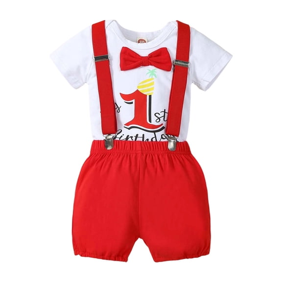 WAYUTE Toddler First Birthday Outfits Colorful Letter Print Baby Boy Outfit Short Sleeve Suspenders Romper Casual Clothing Sets