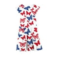thumbnail image 5 of Lcziwo Girl Patriotic Dress Casual Loose Princess Dresses Red Blue and White Print Dress Short Ruffled Sleeve Crew Neck Dresses with Pockets White,8 Years, 5 of 7
