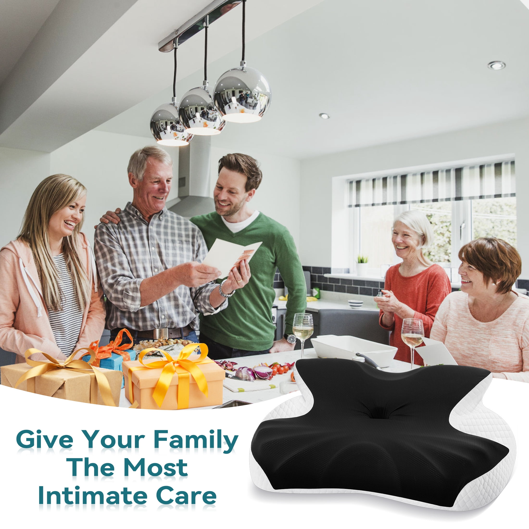ENERFACE Ergonomic Memory Foam Neck Pillow for Pain Relief, Orthopedic Cervical Pillow for Side, Back & Stomach Sleepers with Breathable Washable Cover, Black+White