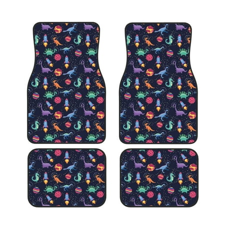 Cauagu Space Dinosaur Pattern Car Floor Mat Set of 4 Car Carpet Mats Car Mats with Anti-Slip Backing & Driver Heel Pad Universal Fit for Cars/Trucks/SUV/Vans