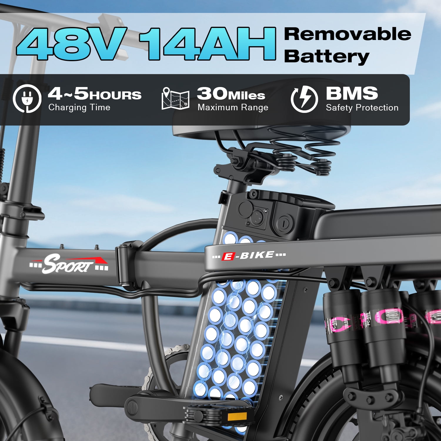 ASKGO 1200W Electric Bike for Adults Teens, 48V 14Ah Folding Ebike, 25MPH & 30 Miles Range, 14" Commuting Ebike with Dual Suspension & Dual Brake, 3-Speed Modes, Portable Electric Mini Bike,UL2849