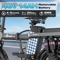 thumbnail image 5 of ASKGO 1200W Electric Bike for Adults Teens, 48V 14Ah Folding Ebike, 25MPH & 30 Miles Range, 14" Commuting Ebike with Dual Suspension & Dual Brake, 3-Speed Modes, Portable Electric Mini Bike,UL2849, 5 of 11