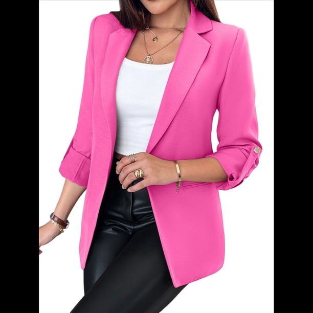Blazer de Larga para Mujer, Informal, de Negocios, con Abertura Frontal, para Trabajo y Oficina. Rosa M