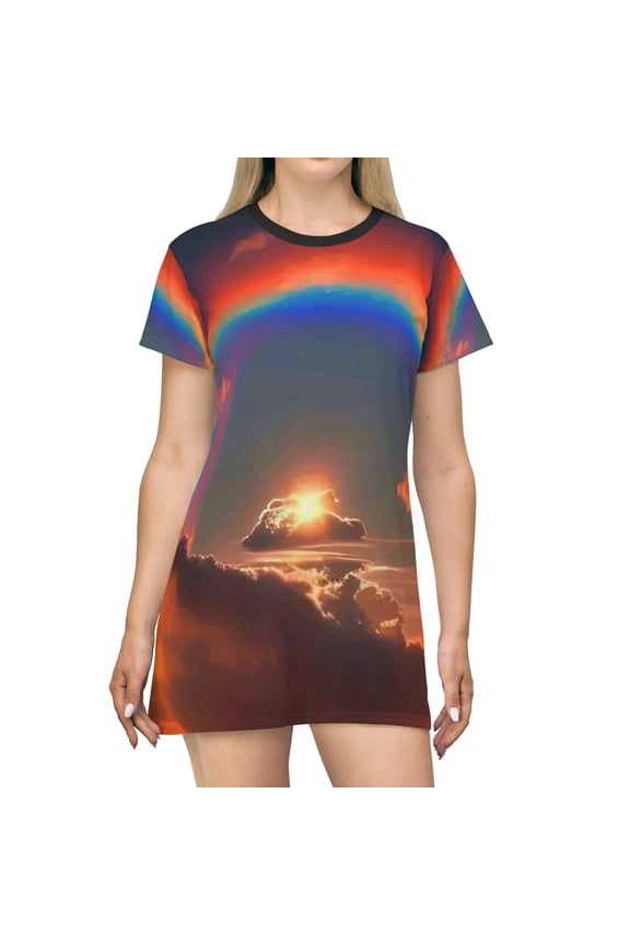 Beautiful Rainbow Sunset Nature Colorful Women's All Over Print T-Shirt Dress