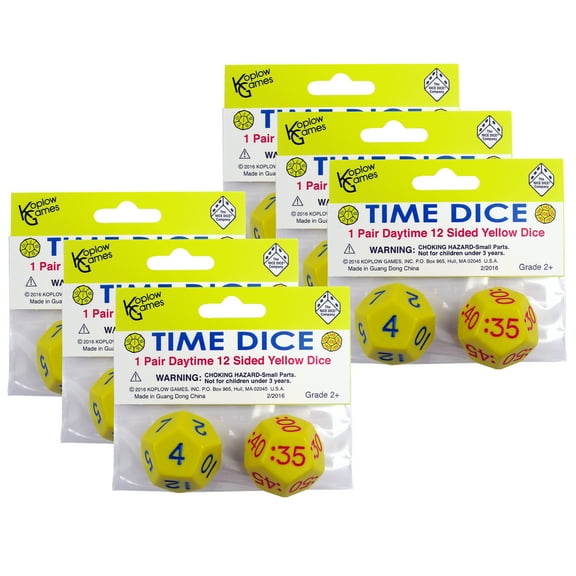 Koplow Games Time Dice, Yellow (AM), 6 Pair/12 Pieces