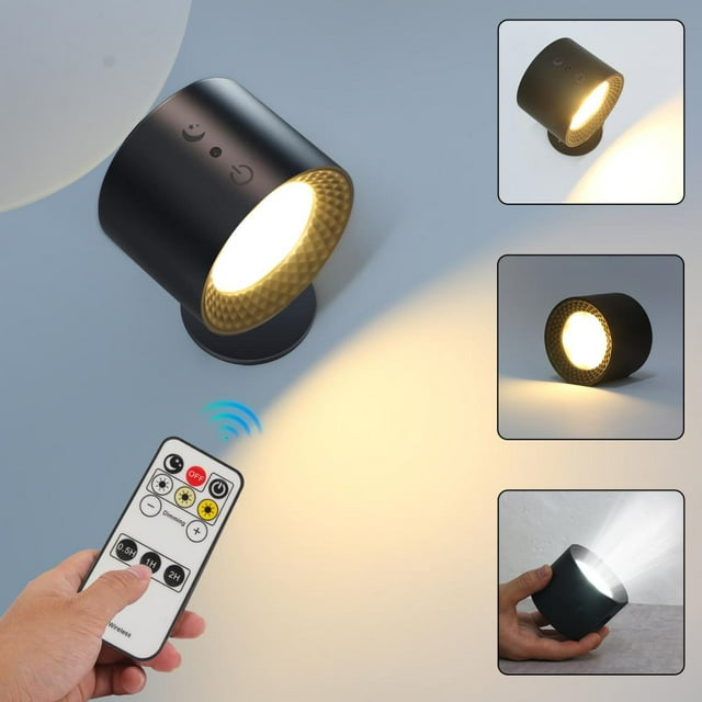 Feltree Magnetic Rechargeable LED Wall Lamp with Remote, 360° Rotatable 3 Brightness Levels Night Light for Bedside Reading & Study